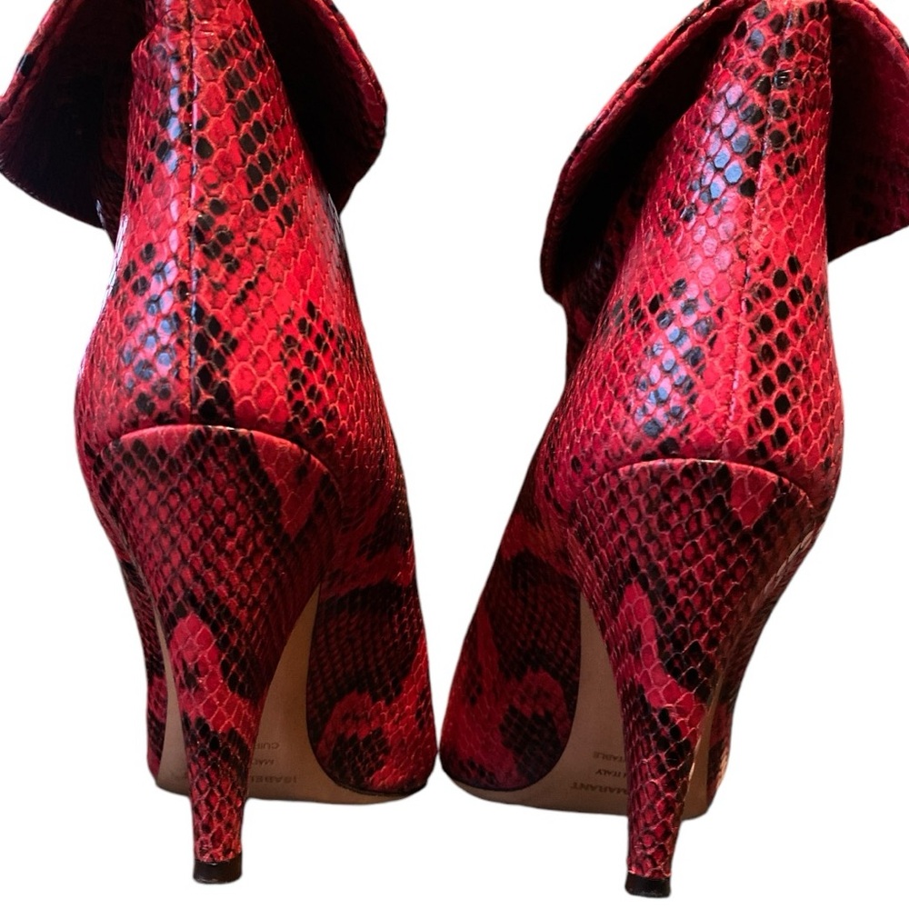 Isabel Marant Red Lisbo Snake-Print Booties Cone Heel Ankle Boots Python Sz 7.5 - Picture 9 of 14